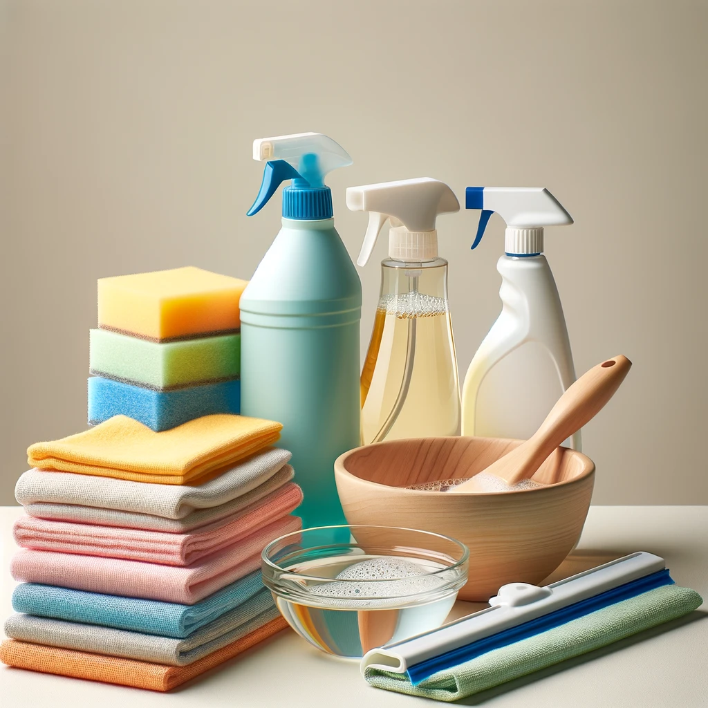 gathering cleaning supplies