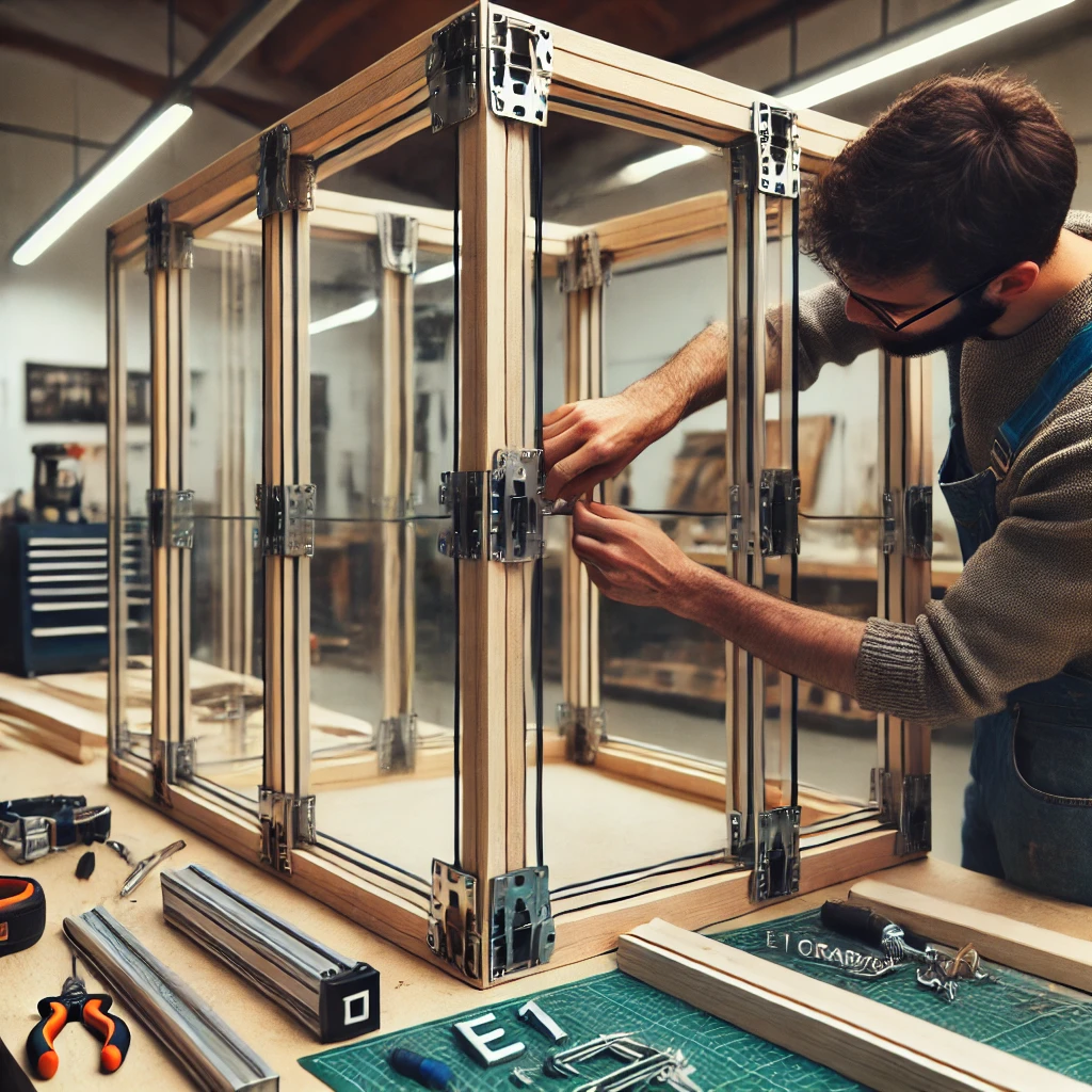 assembling the frame of a glass showcase