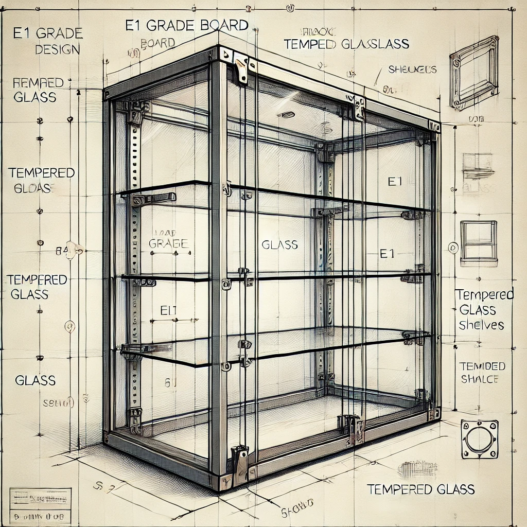 sketch of a glass showcase design