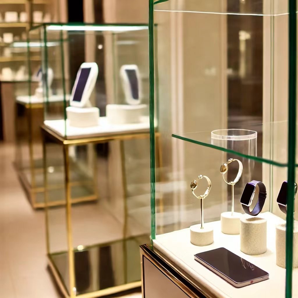 glass case display in a boutique