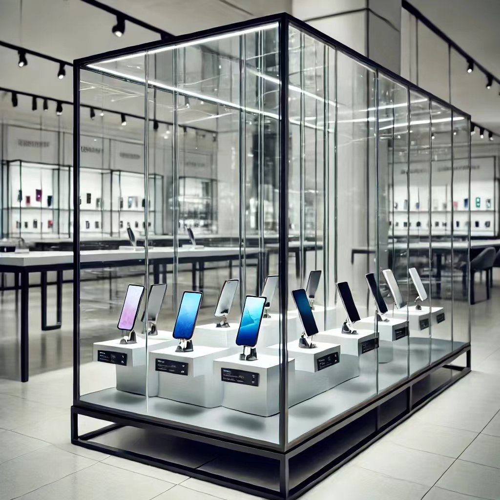 glass showcase with phones 2