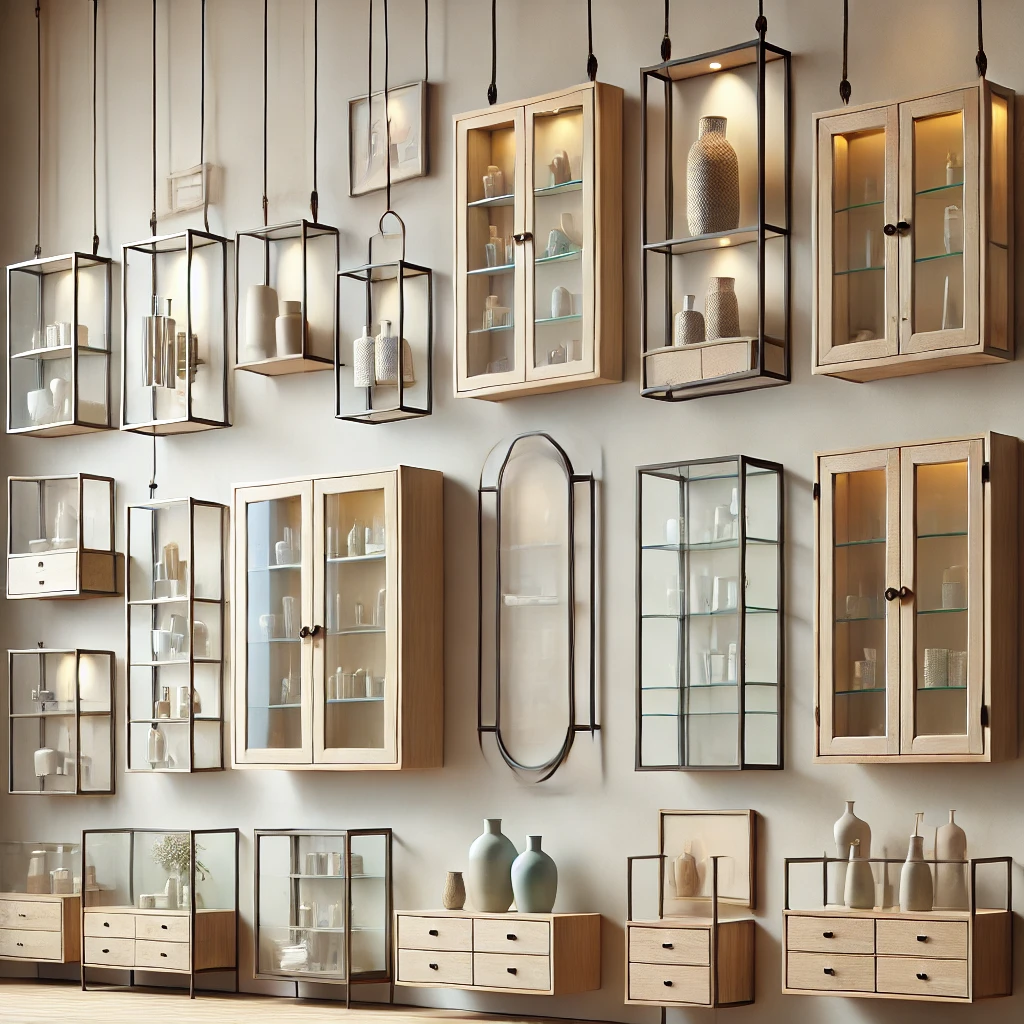 overview of hanging wall display cabinets1