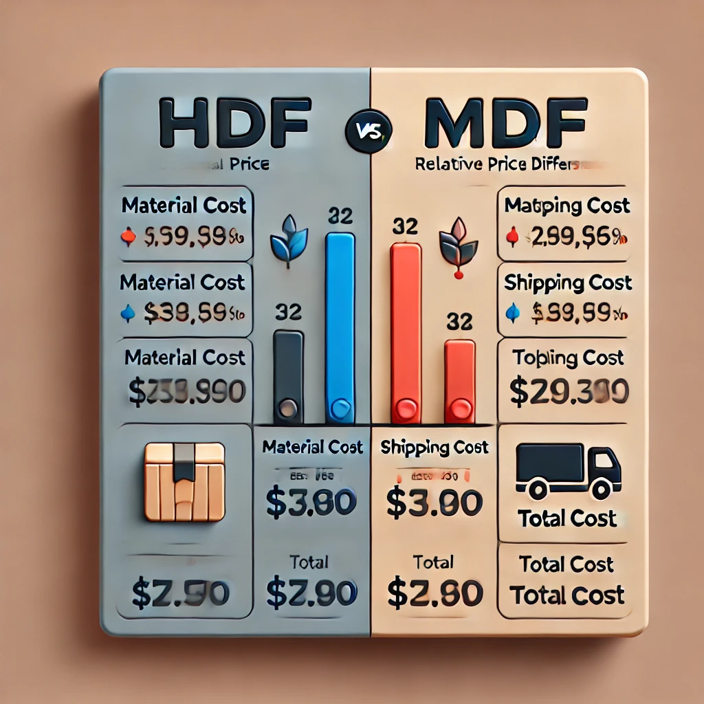 a cost breakdown graphic, showing relative price differences between hdf and mdf 2