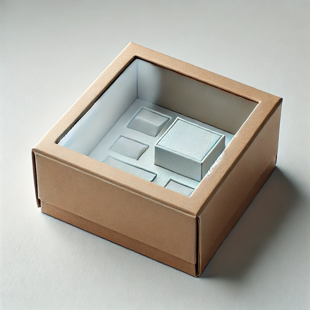 display a picture of a cardboard box with a plastic window