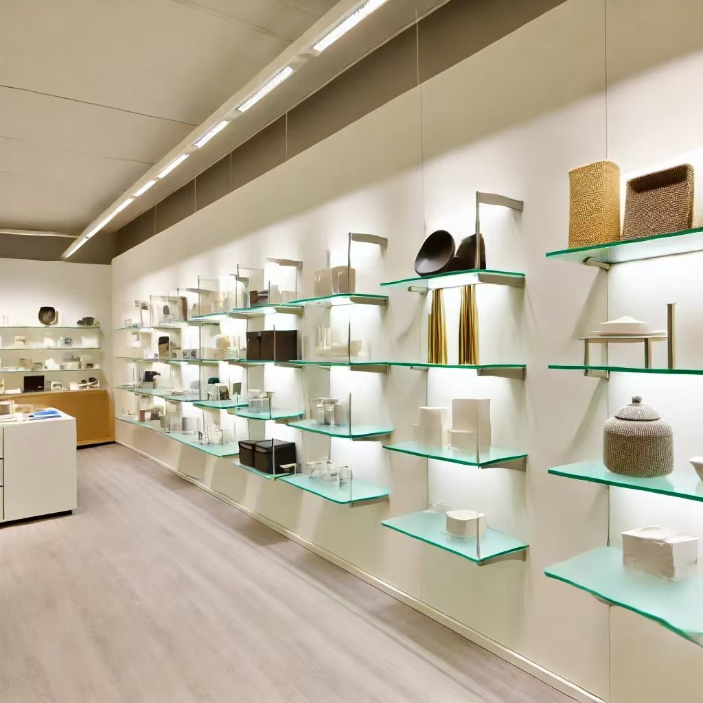 display of shelves in a store setting