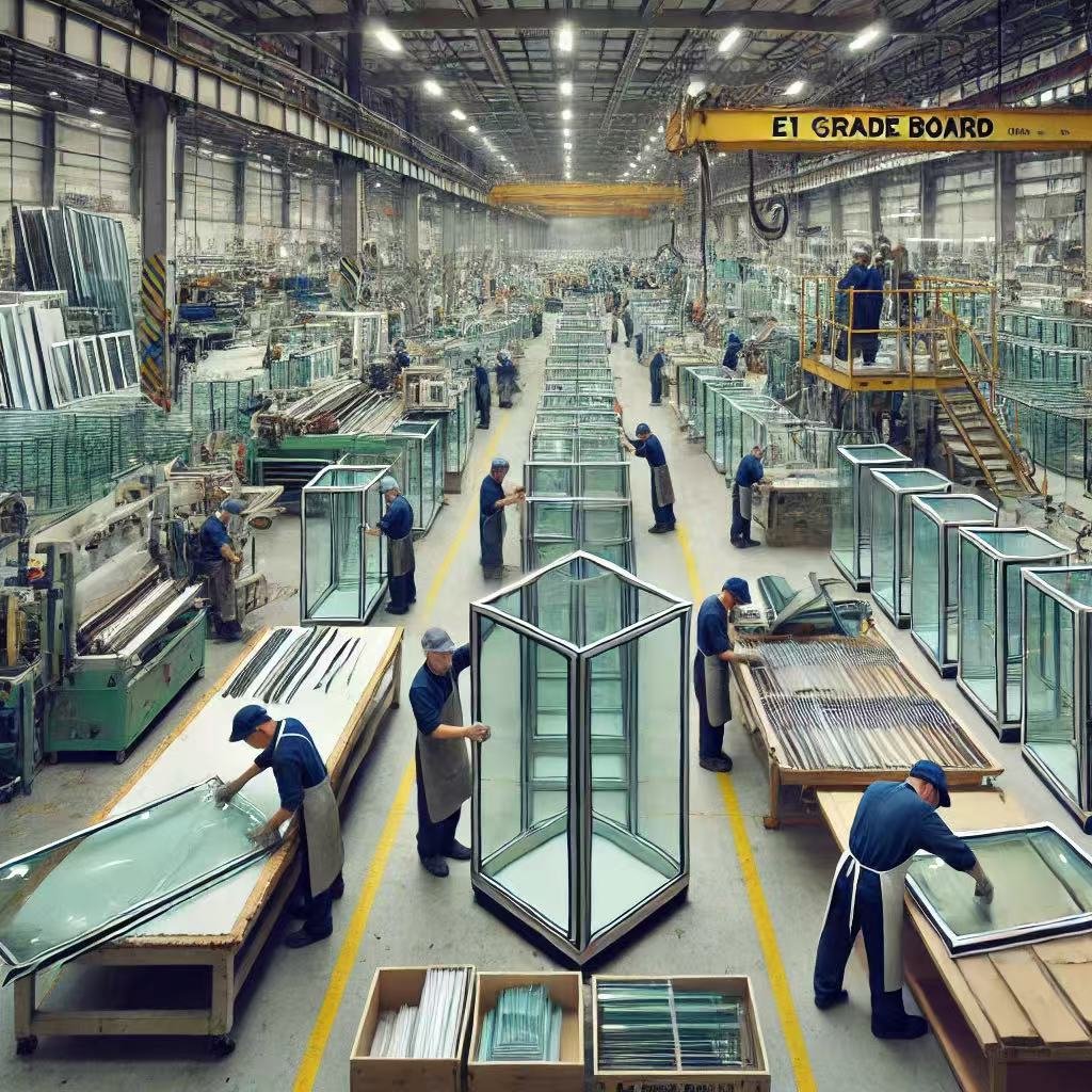 factory production line showing the manufacturing of glass showcases 2