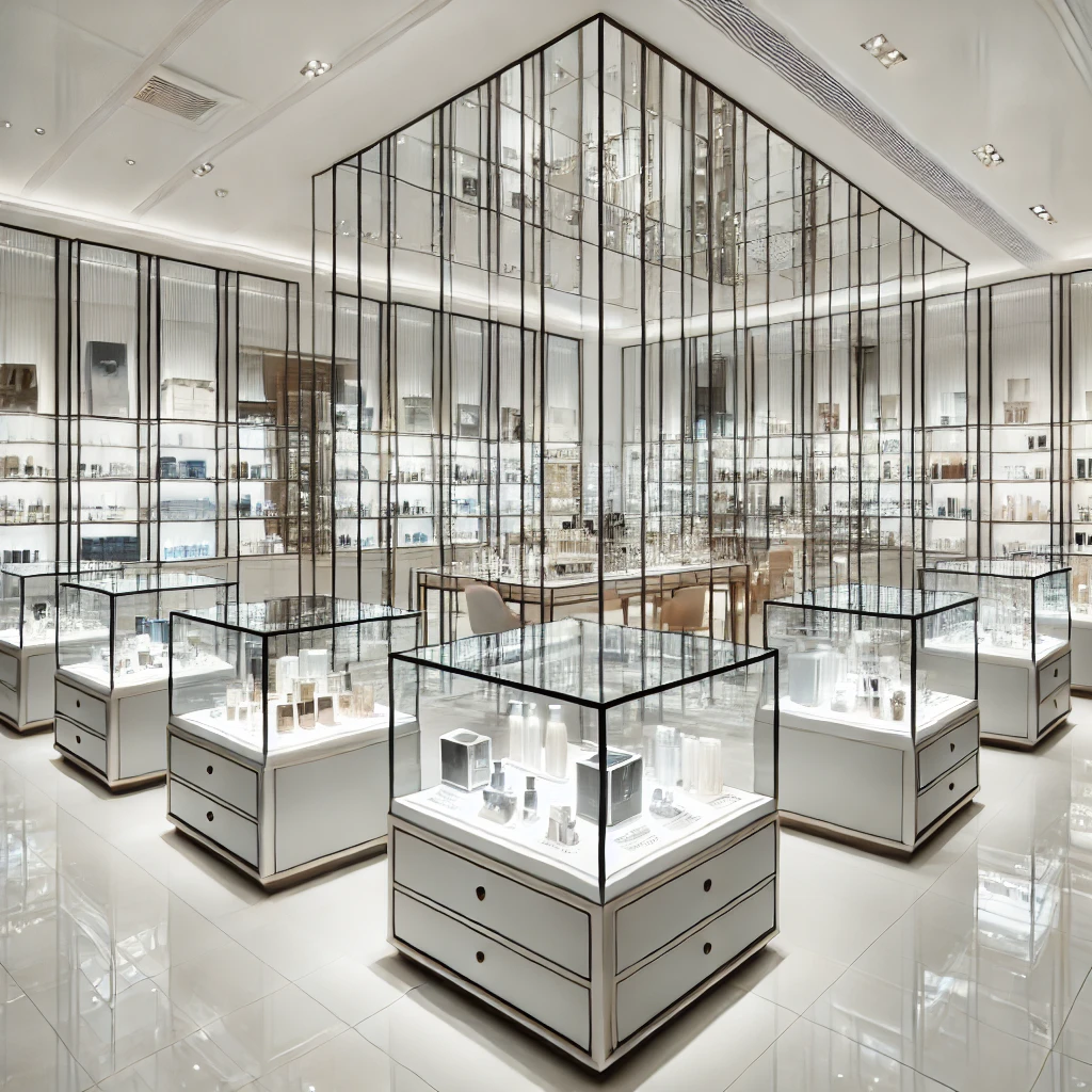 glass showcases in a retail store