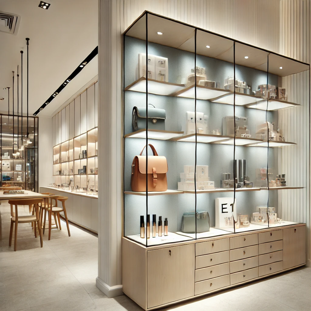 image of a modern wall cabinet in a retail setting