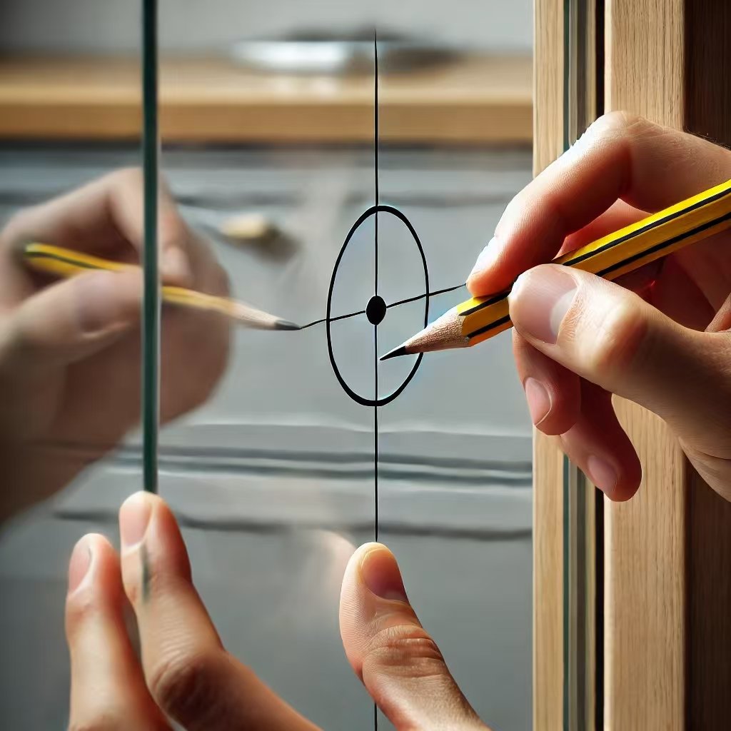 marking the drill spot on the glass