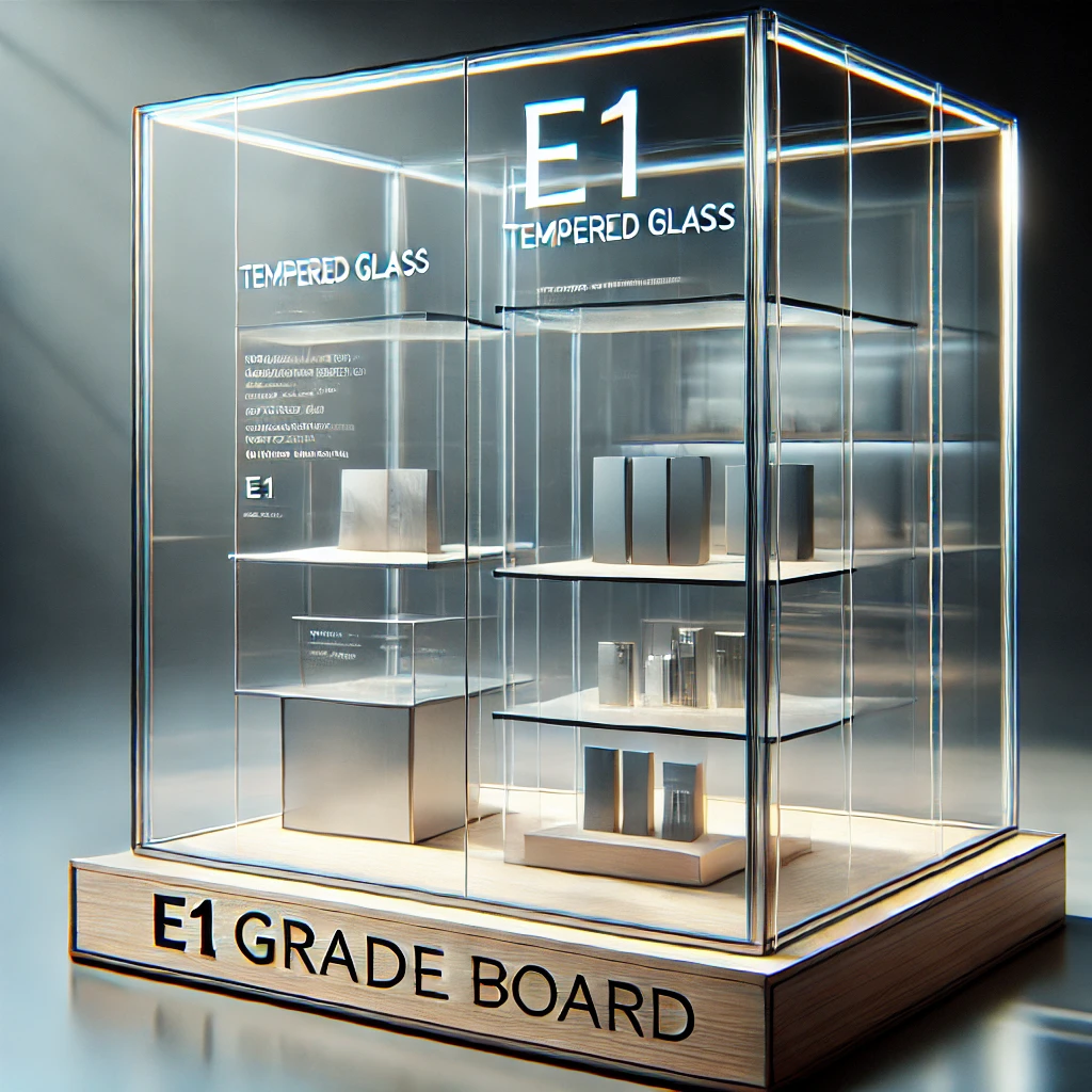 showcase highlighting tempered glass and e1 grade board features 2