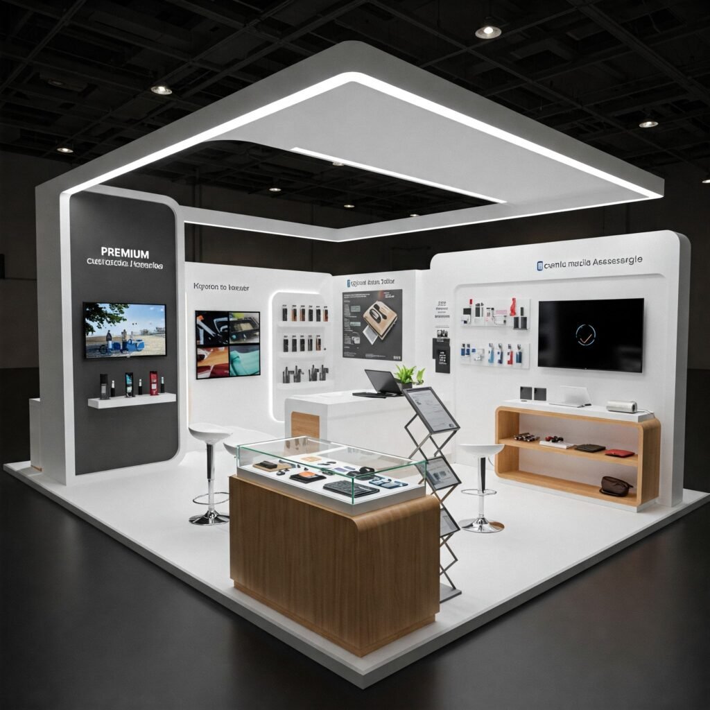 custom branded booth with led lighting and multimedia screens (1)